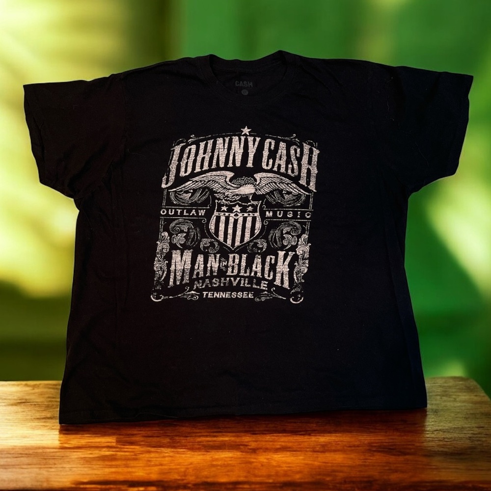 Johnny Cash Man In Black Graphic T Shirt‎ Mens 2XL Band Tee Black